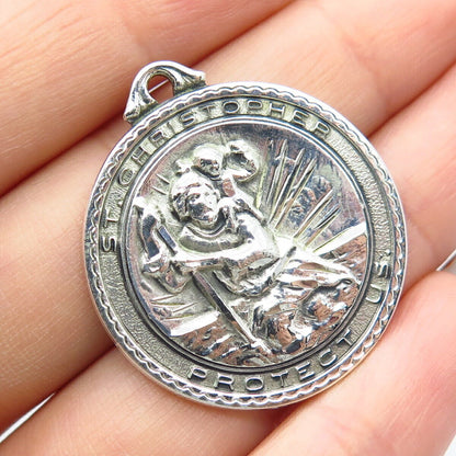 925 Sterling Silver Vintage St. Christopher Religious Pendant