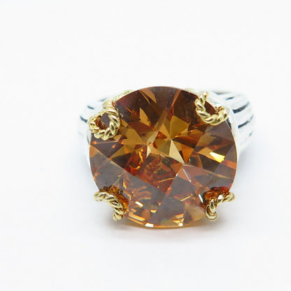 925 Sterling Silver 2-Tone Citrine-Tone C Z Ring Size 5.75