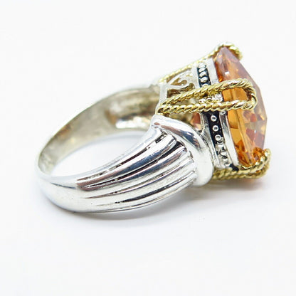 925 Sterling Silver 2-Tone Citrine-Tone C Z Ring Size 5.75