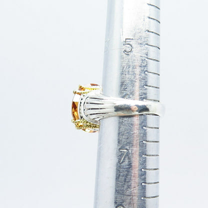 925 Sterling Silver 2-Tone Citrine-Tone C Z Ring Size 5.75