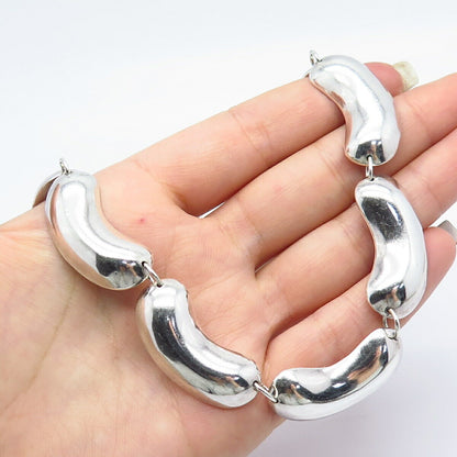 925 Sterling Silver Vintage Mexico Bean Modernist Chain Necklace 16"