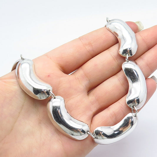 925 Sterling Silver Vintage Mexico Bean Modernist Chain Necklace 16"