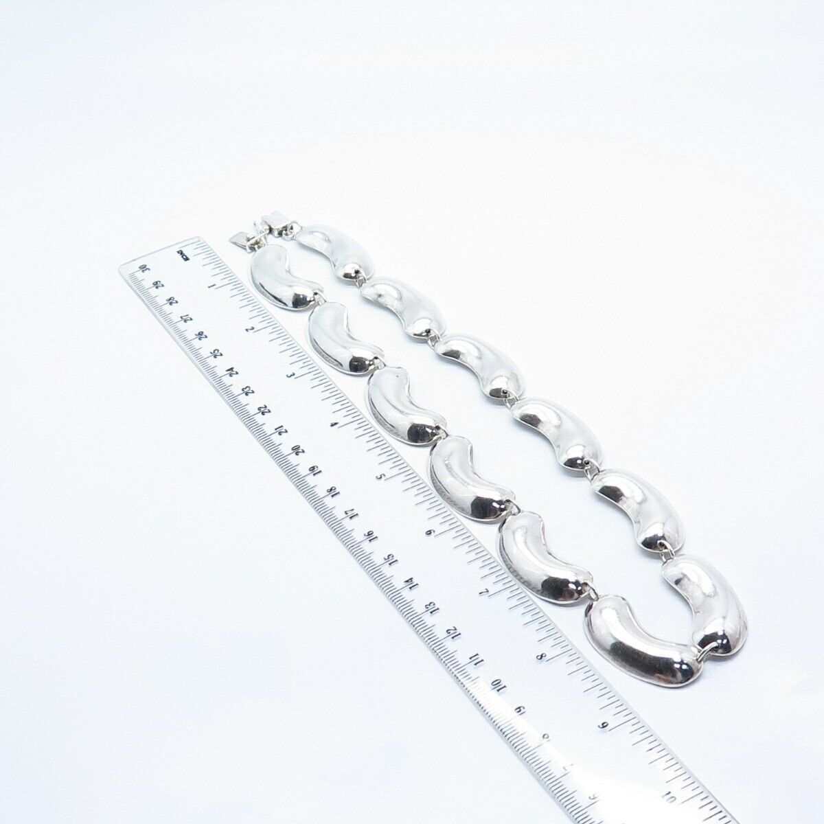 925 Sterling Silver Vintage Mexico Bean Modernist Chain Necklace 16"