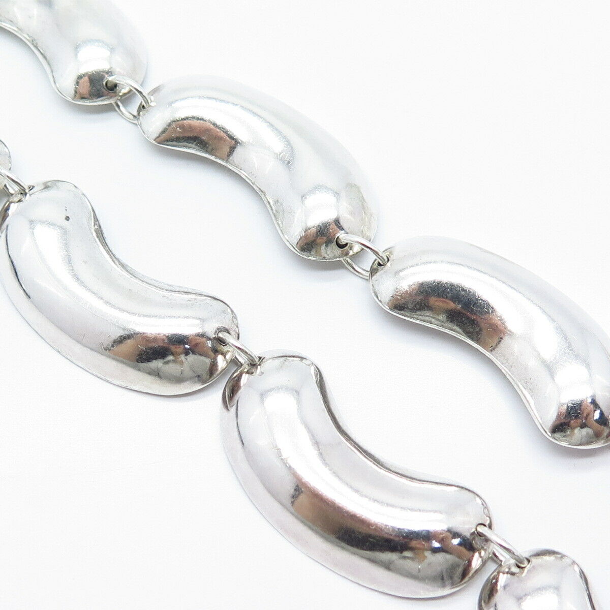 925 Sterling Silver Vintage Mexico Bean Modernist Chain Necklace 16"