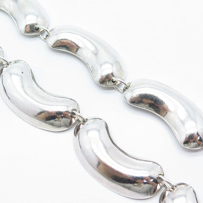 925 Sterling Silver Vintage Mexico Bean Modernist Chain Necklace 16"