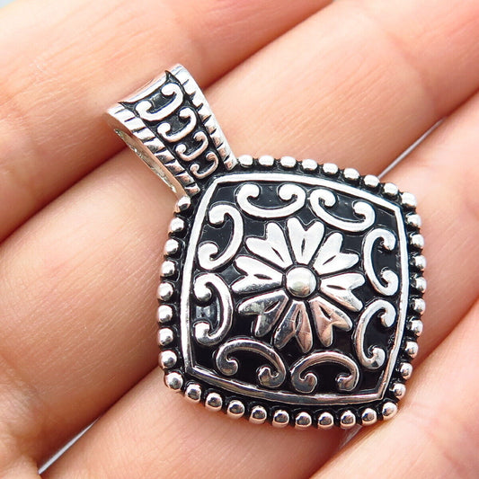 925 Sterling Silver Vintage Enamel Ornate Slide Pendant