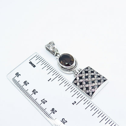 925 Sterling Silver Vintage Real Smoky Quartz Ornate Pendant