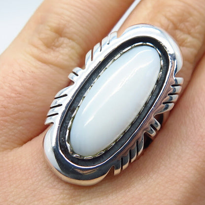 925 Sterling Silver Vintage Mother-of-Pearl Statement Adjustable Ring Size 6