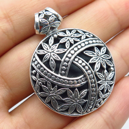 925 Sterling Silver Vintage Ornate Floral Slide Pendant