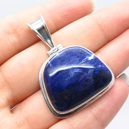 925 Sterling Silver Vintage Real Sodalite Gemstone Pendant