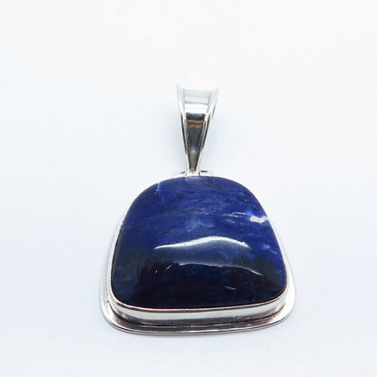 925 Sterling Silver Vintage Real Sodalite Gemstone Pendant