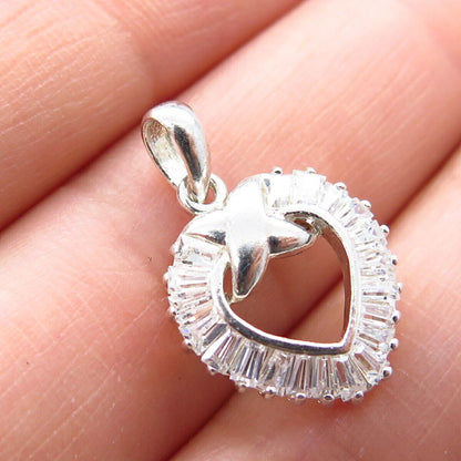 925 Sterling Silver Vintage C Z Open Heart Pendant