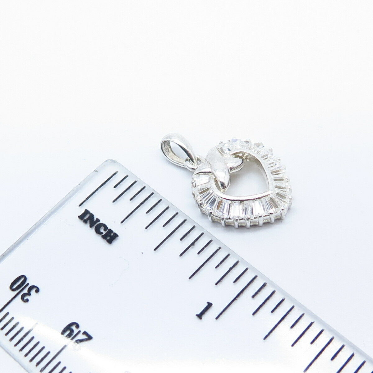 925 Sterling Silver Vintage C Z Open Heart Pendant