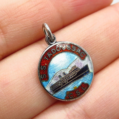 925 Sterling Silver Vintage BMCo Enamel "S.S. Tadoussac" Liner Ship Pendant