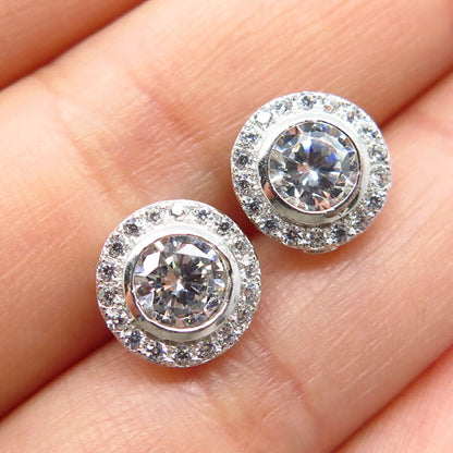 925 Sterling Silver C Z Round Stud Earrings