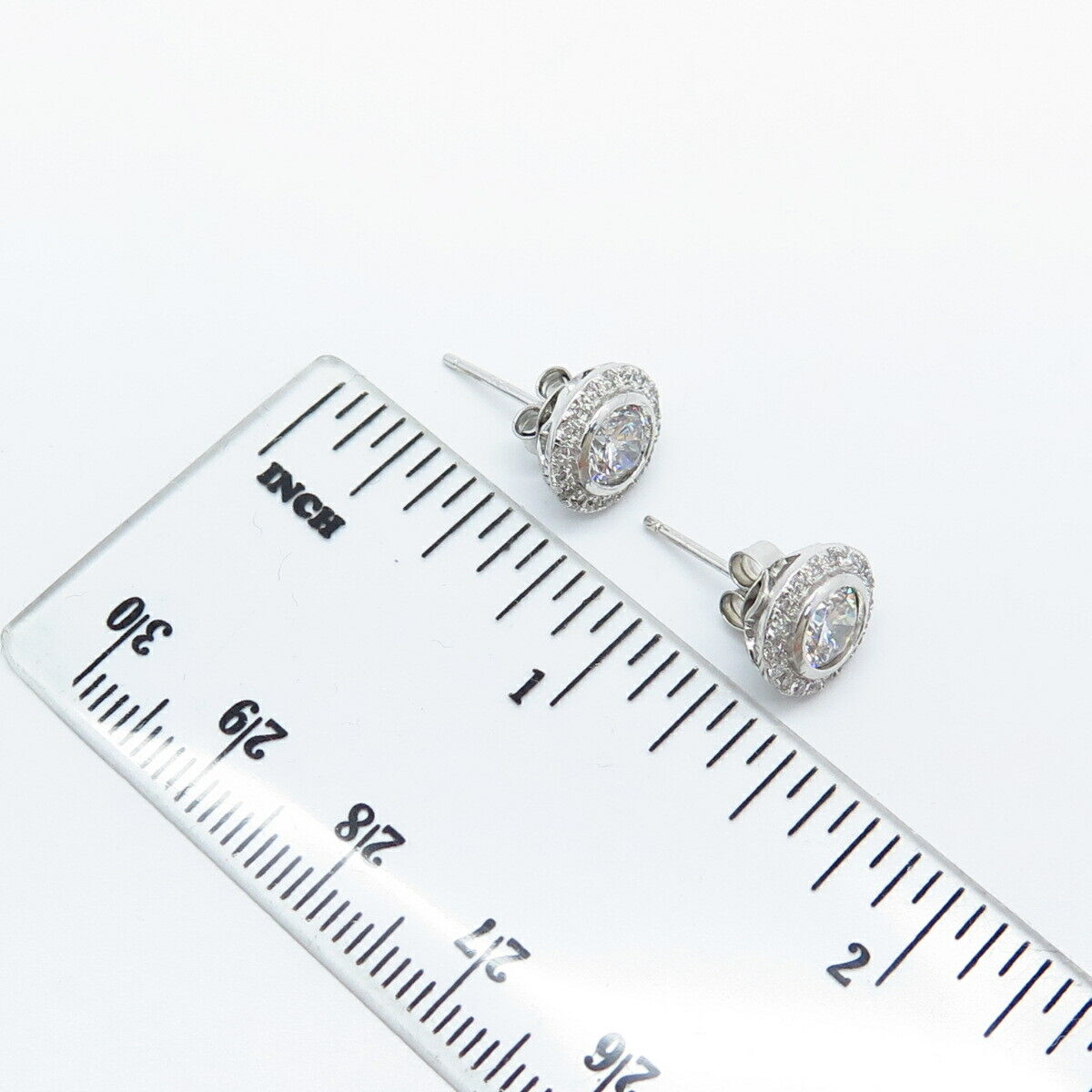 925 Sterling Silver C Z Round Stud Earrings