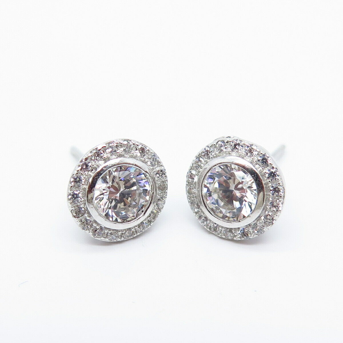 925 Sterling Silver C Z Round Stud Earrings