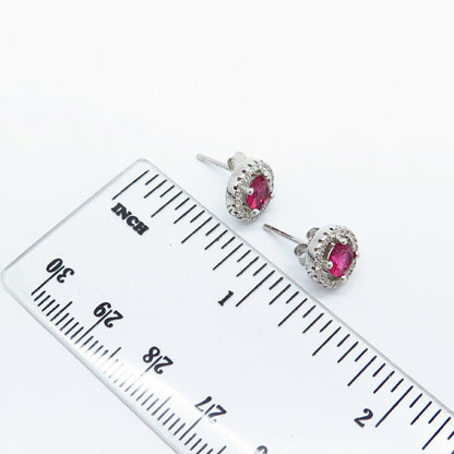 925 Sterling Silver Pink C Z Round Stud Earrings