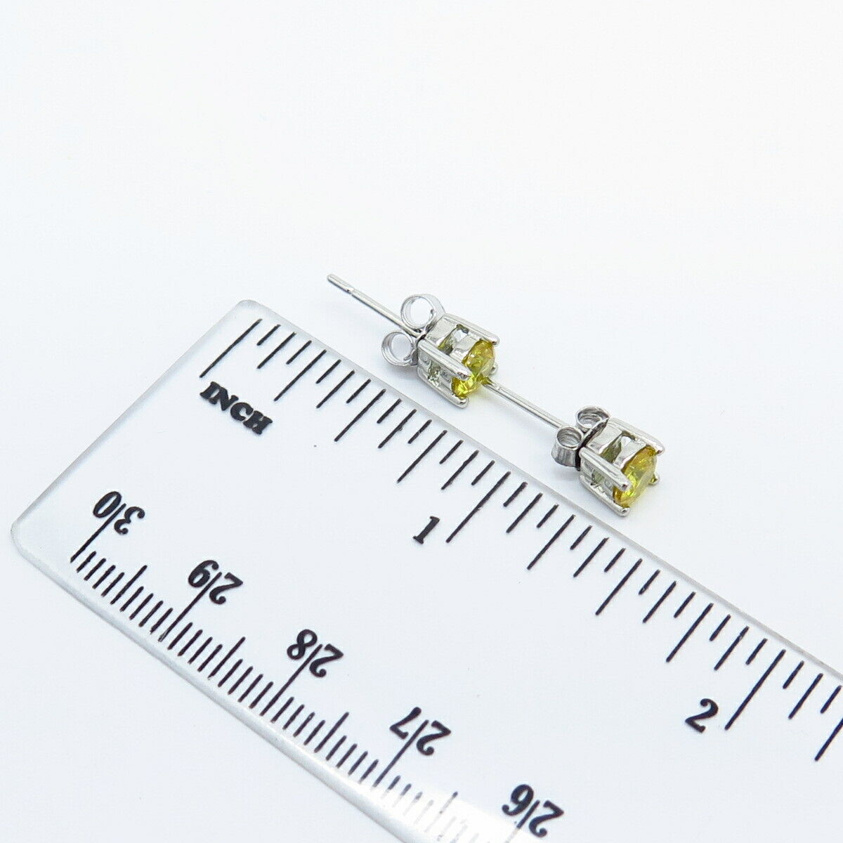 925 Sterling Silver Citrine-Tone C Z Round Stud Earrings