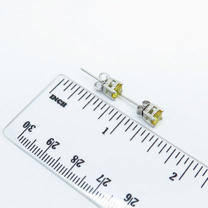 925 Sterling Silver Citrine-Tone C Z Round Stud Earrings