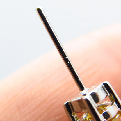 925 Sterling Silver Citrine-Tone C Z Round Stud Earrings