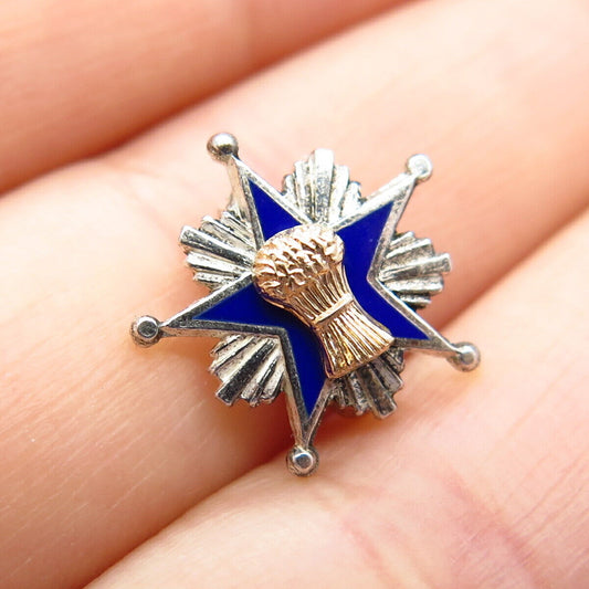 925 Sterling Silver Gold Filled Vintage Leavens Patrons of Husbandry Brooch