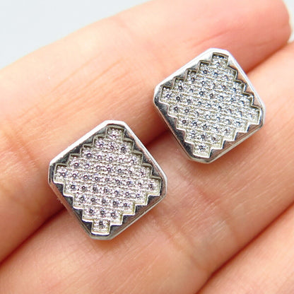 925 Sterling Silver Pave C Z Square Stud Earrings