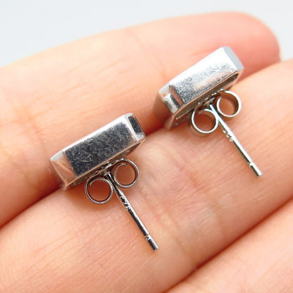 925 Sterling Silver Pave C Z Square Stud Earrings