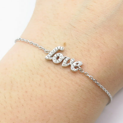 925 Sterling Silver C Z "Love" Rolo Link Bracelet 7"