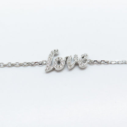 925 Sterling Silver C Z "Love" Rolo Link Bracelet 7"