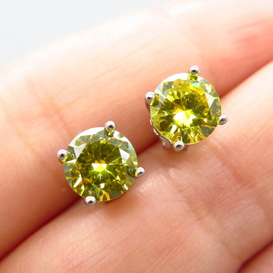 925 Sterling Silver Citrine-Tone C Z Round Stud Earrings