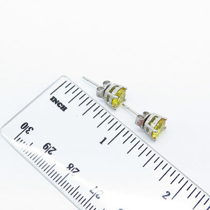 925 Sterling Silver Citrine-Tone C Z Round Stud Earrings