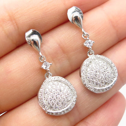 925 Sterling Silver Pave C Z Round Dangling Earrings