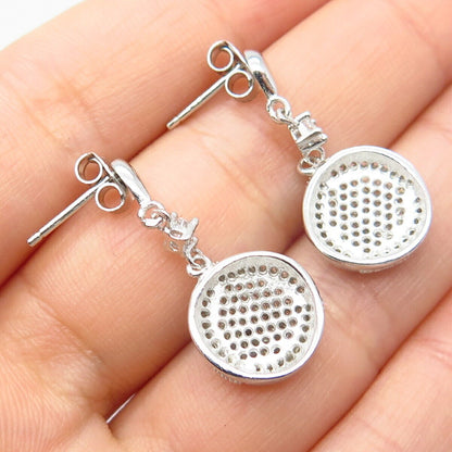 925 Sterling Silver Pave C Z Round Dangling Earrings