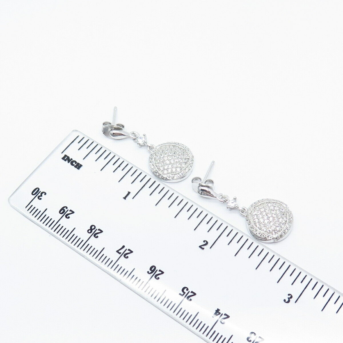 925 Sterling Silver Pave C Z Round Dangling Earrings