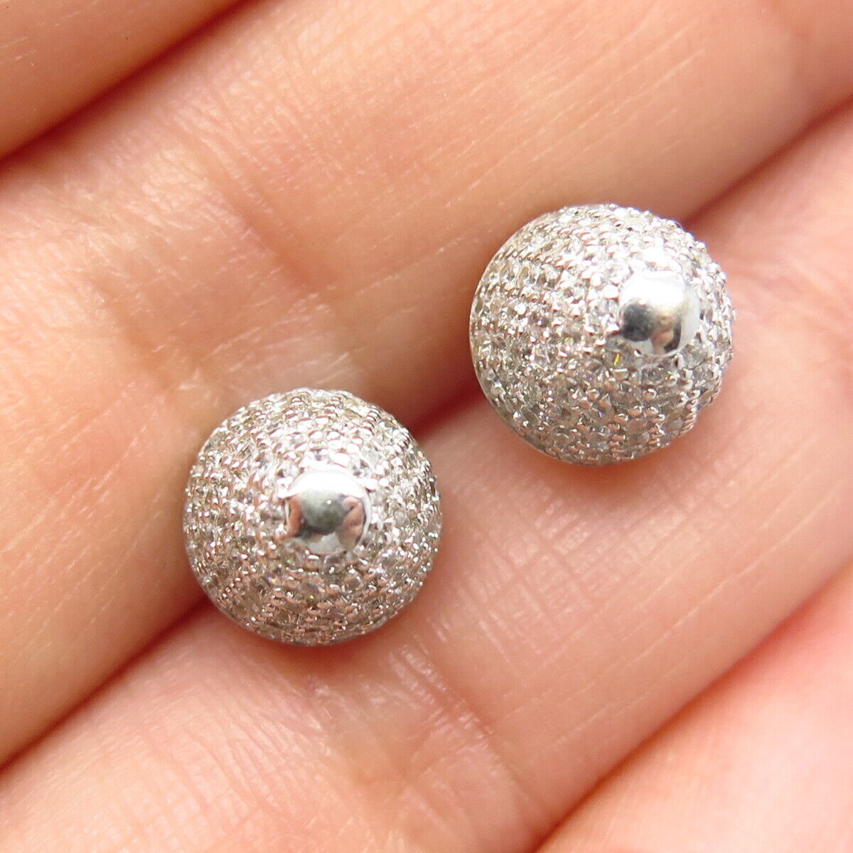 925 Sterling Silver C Z Round Button Stud Earrings