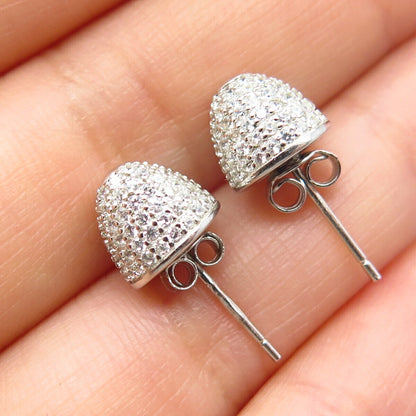 925 Sterling Silver C Z Round Button Stud Earrings