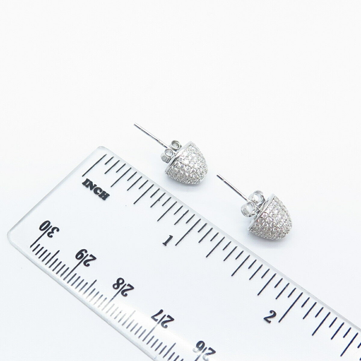 925 Sterling Silver C Z Round Button Stud Earrings