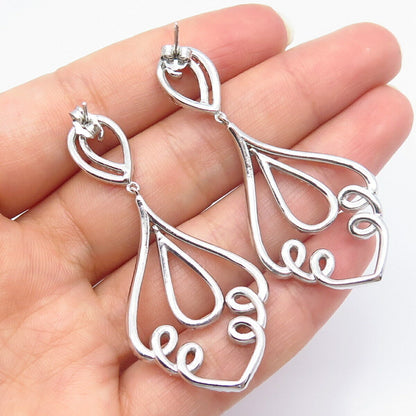 925 Sterling Silver C Z Ornate Teardrop Dangling Earrings