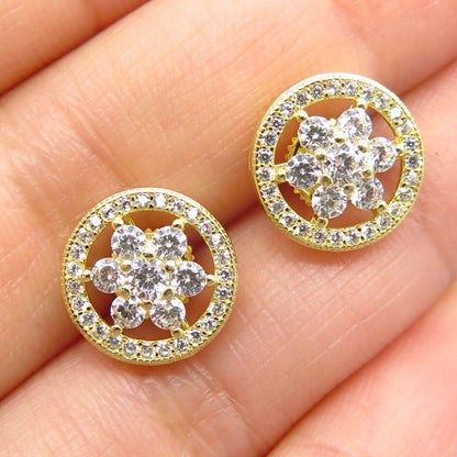 925 Sterling Silver Gold Plated C Z Open Round Stud Earrings