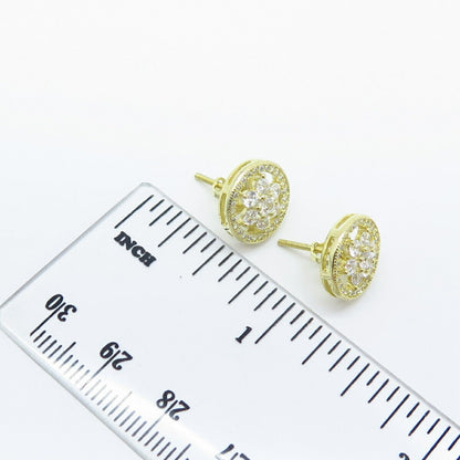 925 Sterling Silver Gold Plated C Z Open Round Stud Earrings