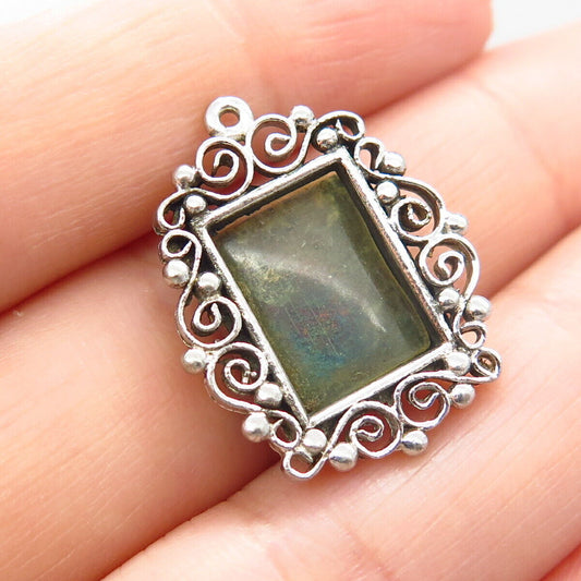 925 Sterling Silver Vintage Glass Ornate Pendant