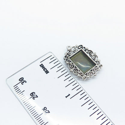 925 Sterling Silver Vintage Glass Ornate Pendant