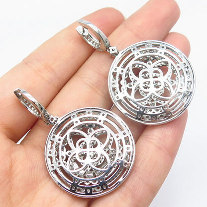 925 Sterling Silver Pave C Z Ornate Dangling Earrings