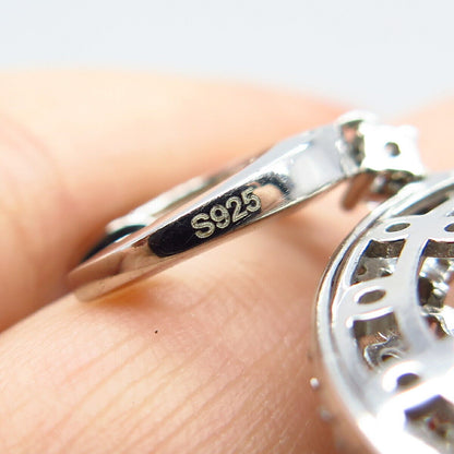 925 Sterling Silver Pave C Z Ornate Dangling Earrings