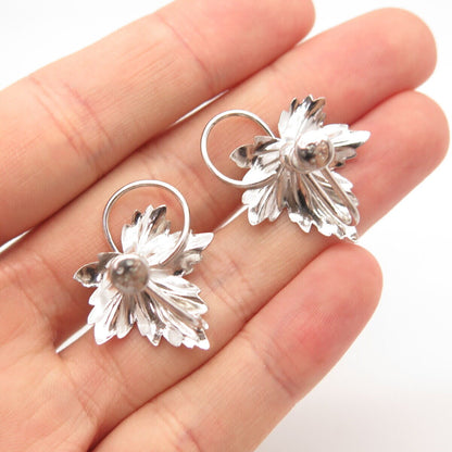 925 Sterling Silver Vintage Carl Art C Z Leaf Screw Back Earrings