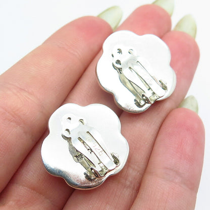 925 Sterling Silver Vintage Mexico Floral Clip On Earrings