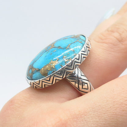 925 Sterling Silver Vintage Real Turquoise Gemstone Statement Ring Size 7.25