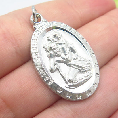 925 Sterling Silver Vintage St. Christopher Religious Pendant