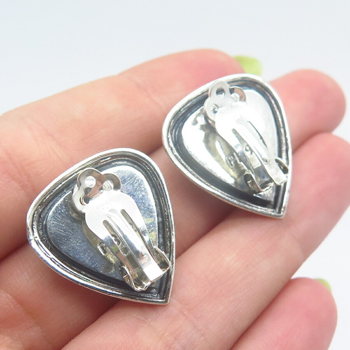 925 Sterling Silver Vintage Real Abalone Shell Clip On Earrings